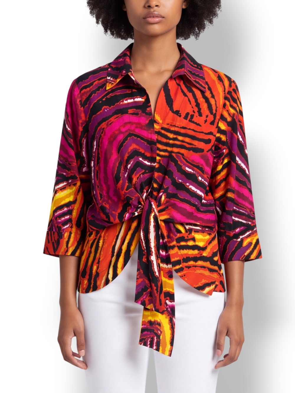 4/$20 Mishca Petite Large Abstract Print Wrap Tie Waist Blouse Jacket